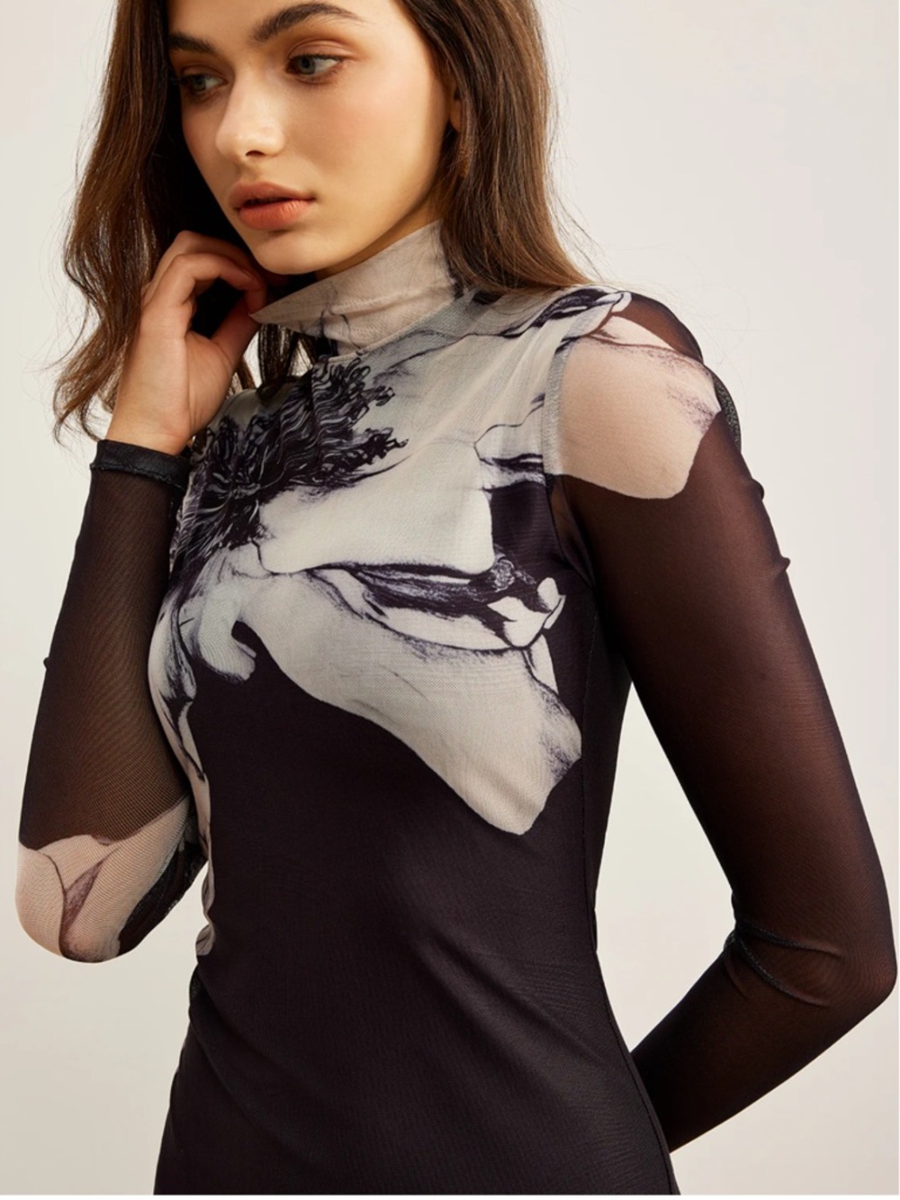 Commense Mock Neck Printed Mesh Dress Size Medium NWT - Picture 3 of 7
